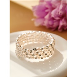 Браслет жемчуг «Пружинка» стразинки, шар №6, цвет белый в серебре, d=6 см