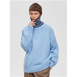 Свитер с замком крупной вязки, голубой