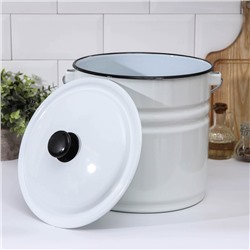 Ведро эмалированное, 12 л, цельнотянутое, с крышкой, белое