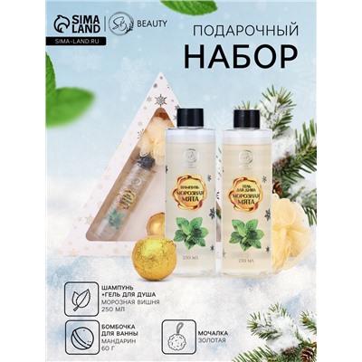 Новогодний подарочный набор косметики «Новогодний экспресс», с ароматом мяты и корицы. Золотая серия
