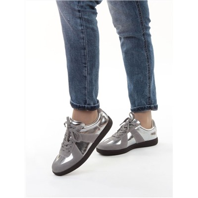 03-2106-2 DK. GREY/SILVER Кеды женские (натуральная кожа)