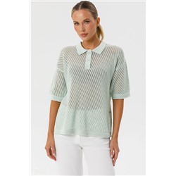 Блузка поло вязаная светло-зелёная