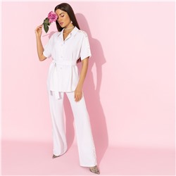 Брючный костюм со вставками из кружева, Престижная номинация (серый, 2 в 1, с поясом)