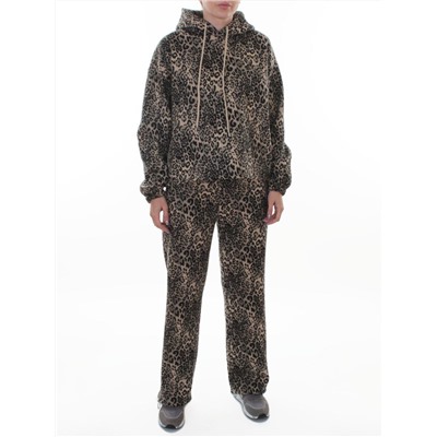 870-8 DK. BEIGE/LEOPARD Костюм спортивный зимний женский (95% хлопок, 5% полиэстер)