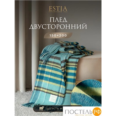 Estia  ФОРДЖА Плед син-зел 150х200/10х2 см, 1 пр, 100% шерсть , 350 гр/м2