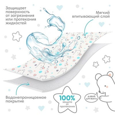 Пеленка детская Крошка Я, 50х70 см, (серая окантовка)