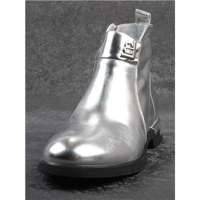 01-B48B-87C GREY/SILVER Ботинки демисезонные женские (натуральная кожа, байка)