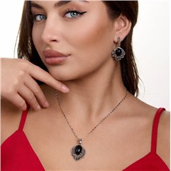 Комплект ювелирной бижутерии коллекция "Дубай" серьги и кулон, покрытие посеребрение, вставка: пластик и марказиты, цвет: черный и графитовый, арт.414.646