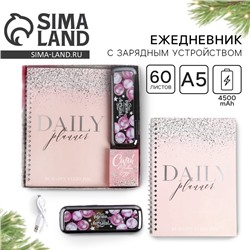 Подарочнный набор новогодний женский «Чудесных моментов»: ежедневник и зарядное устройство (4500 mAh)