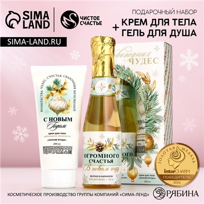 Новогодний подарочный набор косметики «Чудес»: гель для душа шампанское 250 мл и крем для тела 200 мл, Чистое счастье