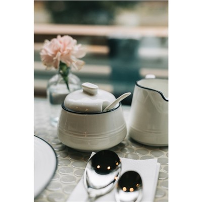 Сахарница с ложкой Magistro «Морской бриз», 250 мл, фарфор, белая