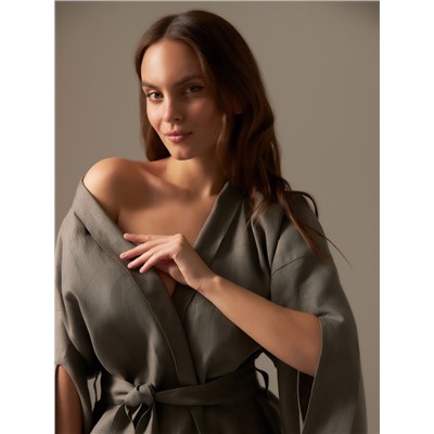 Халат женский короткий SL HOME Graphite-52, лён 100%, графит