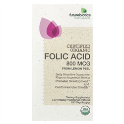 Futurebiotics, Фолиевая кислота из цедры лимона, 800 мкг, 120 органических вегетарианских таблеток