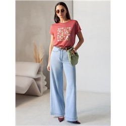 Свободная футболка с принтом из премиального хлопка с эластаном