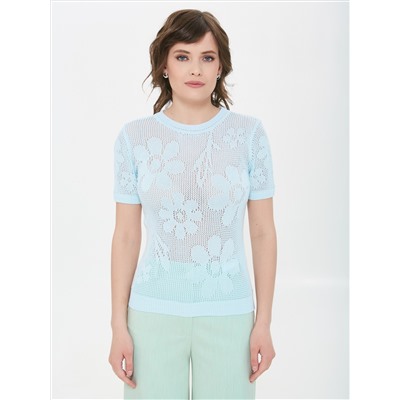 Джемпер вязаный голубой с короткими рукавами