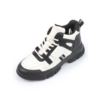 05-P51-1Z WHITE/BLACK Кроссовки женские зимние (натуральная и искусственная кожа, шерсть)