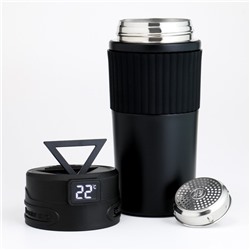 Термокружка TAKE IT EASY New design, 400 мл, сохраняет тепло 12 ч, термометр, сито, чёрная