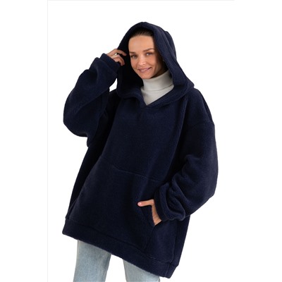 Толстовка женская из овечьей шерсти оверсайз HOT TREND (с капюшоном, цвет Индиго) цвет СИНИЙ