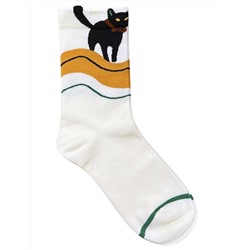 Носки р.35-40 "Ушки, Хвостики" Черный Кот с Желтой полосой