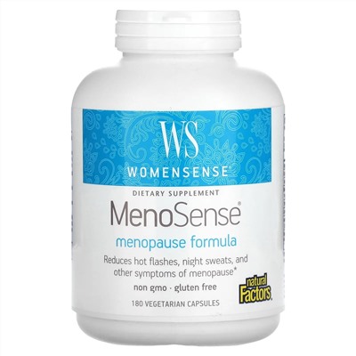 Natural Factors, WomenSense, MenoSense, формула для поддержки организма при менопаузе, 180 вегетарианских капсул