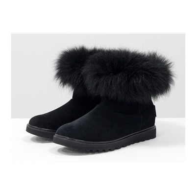 Женские ботиночки в стиле UGG из натуральной замши черного цвета и натурального шикарного меха песца, Коллекция Осень-Зима, Б-17113-03