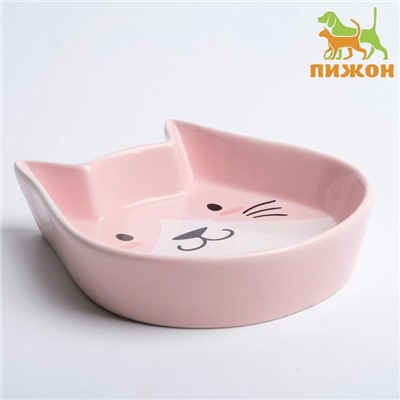 Миска керамическая "Голова кота 2" 200 мл, 15 x 13 x 3 cм, розовая