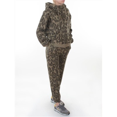 869-3 GREEN/LEOPARD Костюм спортивный зимний женский (95% хлопок, 5% полиэстер)