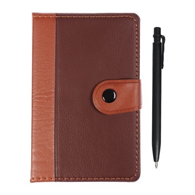 Записная книжка А6, 102 листа, обложка ПВХ, на кнопке, коричневая