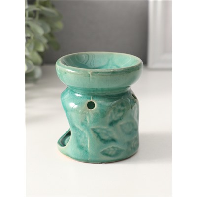 Аромалампа для эфирных масел «Листья», керамика, морская лагуна, 6.7×6.7×7.5 см