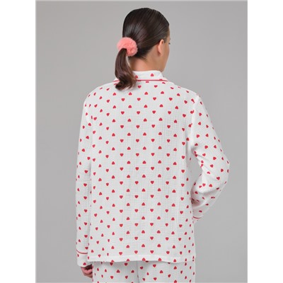 Блузка белая в сердечко из муслина с накладным карманом