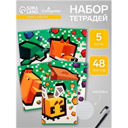 Набор тетрадей из 5 штук, 48 листов в линейку, Calligrata «Пиксели»