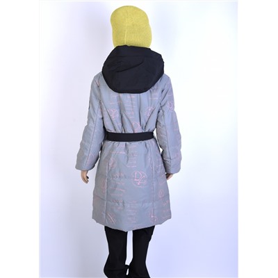 2107 Пальто на синтепоне Розовый - серый/130