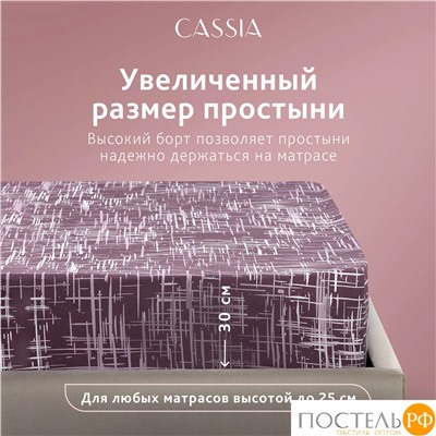 CASSIA АДЭМ Простыня на резинке 180х200+30, 1 пр., хл./сатин белый/коричневый