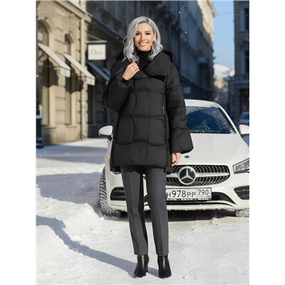 Куртка зимняя женская с большим капюшоном модная черного цвета 7739Ch