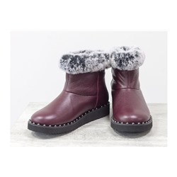 Женские сапоги в стиле UGG из натуральной кожи флотар бордового цвета и исскуственного меха "шиншила", Зимняя коллекция от ТМ Джино Фиджини, Б-17113-11
