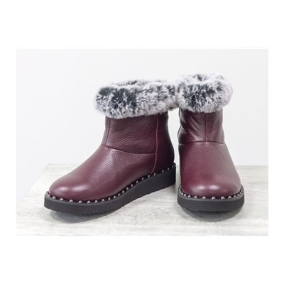 Женские сапоги в стиле UGG из натуральной кожи флотар бордового цвета и исскуственного меха "шиншила", Зимняя коллекция от ТМ Джино Фиджини, Б-17113-11