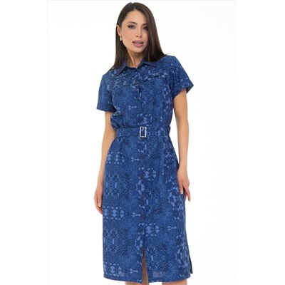 Платье-рубашка синее с поясом