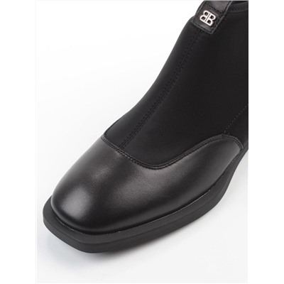 01-B44B-81A BLACK Ботинки демисезонные женские (натуральная кожа, текстиль, байка)