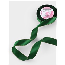 Лента атласная, с золотым люрексом, 25 мм, 23±1 м, зелёная №049