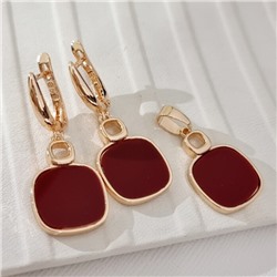 Комплект ювелирной бижутерии коллекция "Дубай" серьги и кулон, покрытие позолота, вставка: пластик, цвет: красный, арт.414.754
