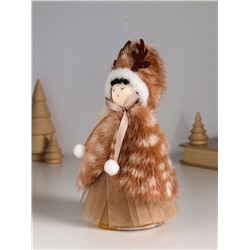 Интерьерная кукла текстильная «Девочка в меховой накидке, в шапке с рожками», 7×7×19 см