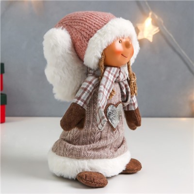 Интерьерная кукла текстильная «Ангелочек Марфуша в бежевом вязаном платье с сердечком», 35×15×11 см