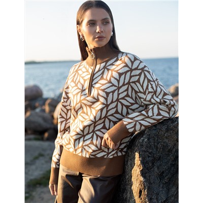 Джемпер с воротом на молнии жаккардовой вязки с кашемиром