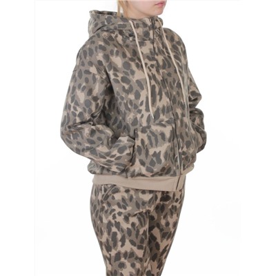 869-3 BEIGE/LEOPARD Костюм спортивный зимний женский (95% хлопок, 5% полиэстер)