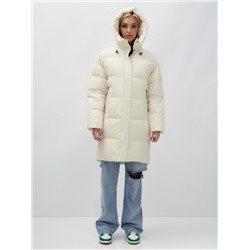 Куртка зимняя женская с капюшоном удлиненная стеганная бежевого цвета 9638B
