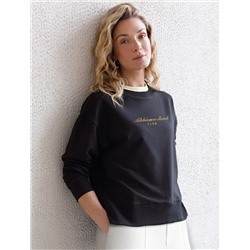 Свободный свитшот с принтом и разрезами из эластичного футера двухнитки без начеса