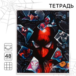 Тетрадь в клетку 48 л., картонная обложка, «Человек-паук»