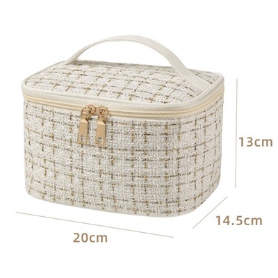 Косметичка твидовая на молнии с ручкой, 20*14,5*13 см.