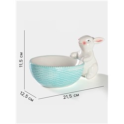 Конфетница Доляна «Зайка», 240 мл, 21.5×12.5×11.5 см, доломит, голубая