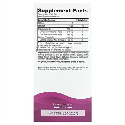 Nordic Naturals, Omega Woman, с маслом примулы вечерней, 120 капсул